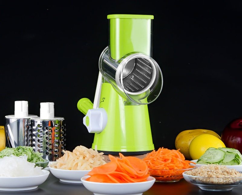 Manual Kitchen Accessories Multifunctional Round Mandoline Potato Slicer Vegetable Cutter Slicer Cheese Kitchen Gadgets $39.50 Dana Fashion Color: Green Dana's Kitchen Product information: Material: ABS+PC+430 stainless steel Scene: kitchen Color: blue/gr