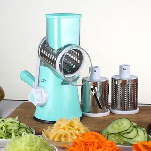 Manual Kitchen Accessories Multifunctional Round Mandoline Potato Slicer Vegetable Cutter Slicer Cheese Kitchen Gadgets $39.50 Dana Fashion Color: Blue Dana's Kitchen Product information: Material: ABS+PC+430 stainless steel Scene: kitchen Color: blue/gre