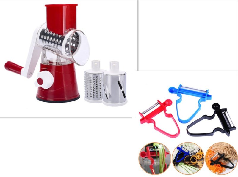 Manual Vegetable Cutter Slicer Kitchen Tools $45.47 Dana Fashion Color: Red set Dana's Kitchen Material: STAINLESS STEEL Feature: Eco-Friendly Feature 1: Save more time Feature 2: Easier Kitchen Life Feature 3: Vegetable,Cheese,Potato,meat and so on Featu