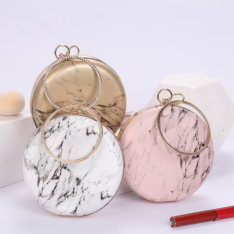 Marble Pattern Portable Cosmetic Bag $45.70 Dana Fashion Color: Gold Women's Bags Product information: Material: PU leather Applicable scene: cosmetic bag, party, storage bag, storage bag Fabric texture: PU Lining texture: PU Bag trend style: round Bag in