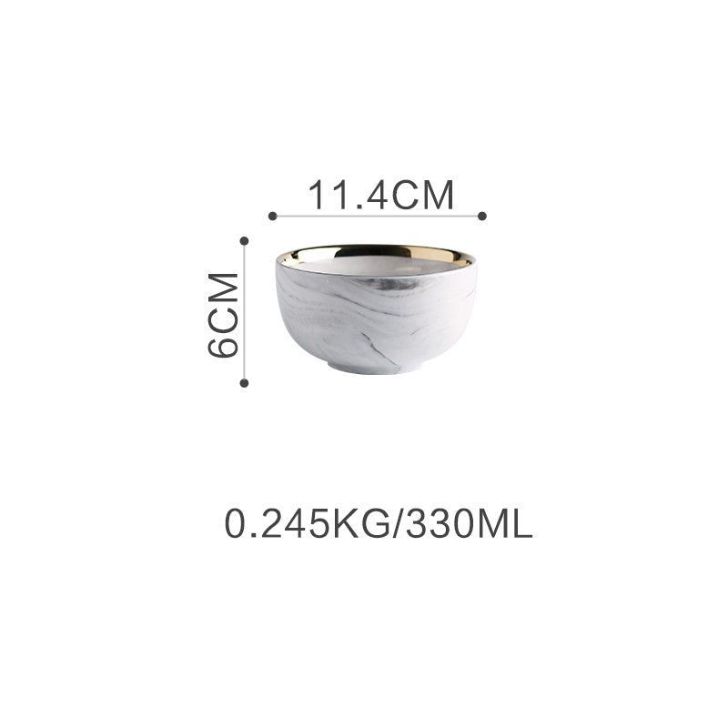 Marble Tableware Bowls Plates Rice $17.64 Dana Fashion Color: Small sauce two packs Dana's Kitchen Product information Material: Porcelain Pattern: gold trim Color classification: Small soup spoon (two packs) Small sauce (two packs) Millet rice bowl Small
