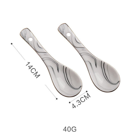 Marble Tableware Bowls Plates Rice $14.72 Dana Fashion Color: Small soup spoon2 Dana's Kitchen Product information Material: Porcelain Pattern: gold trim Color classification: Small soup spoon (two packs) Small sauce (two packs) Millet rice bowl Small big