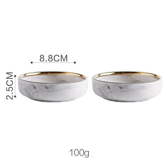 Marble Tableware Bowls Plates Rice $187.39 Dana Fashion Color: 1Set Dana's Kitchen Product information Material: Porcelain Pattern: gold trim Color classification: Small soup spoon (two packs) Small sauce (two packs) Millet rice bowl Small big soup bowl S