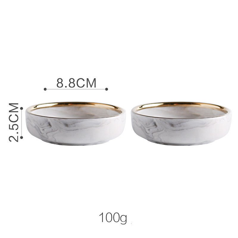 Marble Tableware Bowls Plates Rice $187.39 Dana Fashion Color: 1Set Dana's Kitchen Product information Material: Porcelain Pattern: gold trim Color classification: Small soup spoon (two packs) Small sauce (two packs) Millet rice bowl Small big soup bowl S