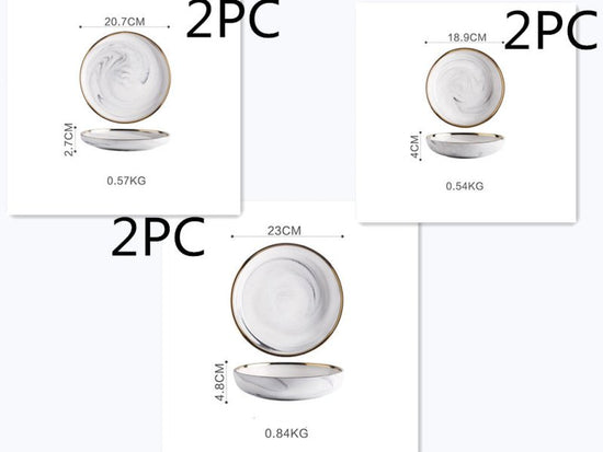 Marble Tableware Bowls Plates Rice $187.39 Dana Fashion Color: 1Set Dana's Kitchen Product information Material: Porcelain Pattern: gold trim Color classification: Small soup spoon (two packs) Small sauce (two packs) Millet rice bowl Small big soup bowl S