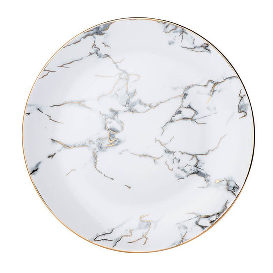 Marbled Plate Ceramic Creative Plate Western Dinner Plate $27.09 Dana Fashion style: B Dana's Kitchen Product information: Material: Marble Style: Cup and tray Style: European style Craft: Golden stroke