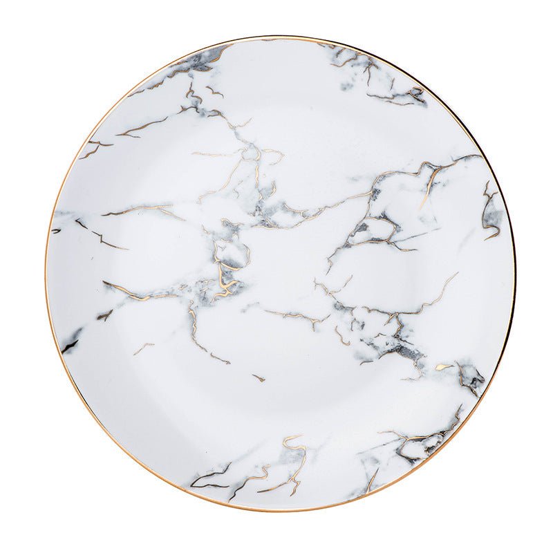 Marbled Plate Ceramic Creative Plate Western Dinner Plate $27.09 Dana Fashion style: B Dana's Kitchen Product information: Material: Marble Style: Cup and tray Style: European style Craft: Golden stroke