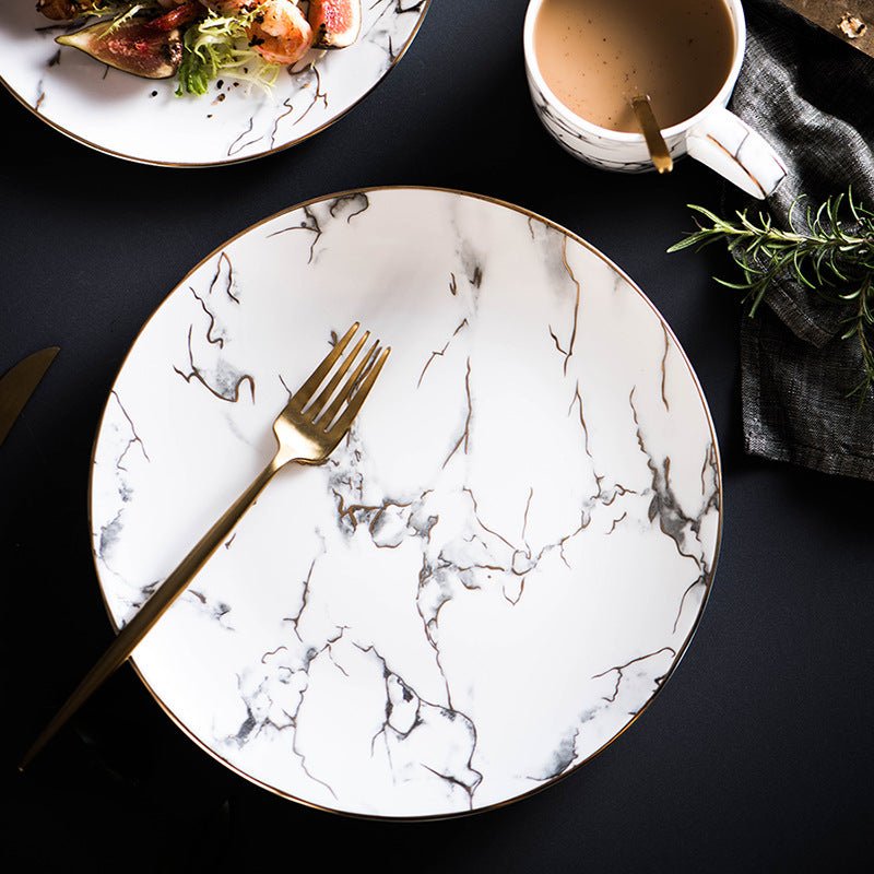 Marbled Plate Ceramic Creative Plate Western Dinner Plate $20.84 Dana Fashion style: A Dana's Kitchen Product information: Material: Marble Style: Cup and tray Style: European style Craft: Golden stroke