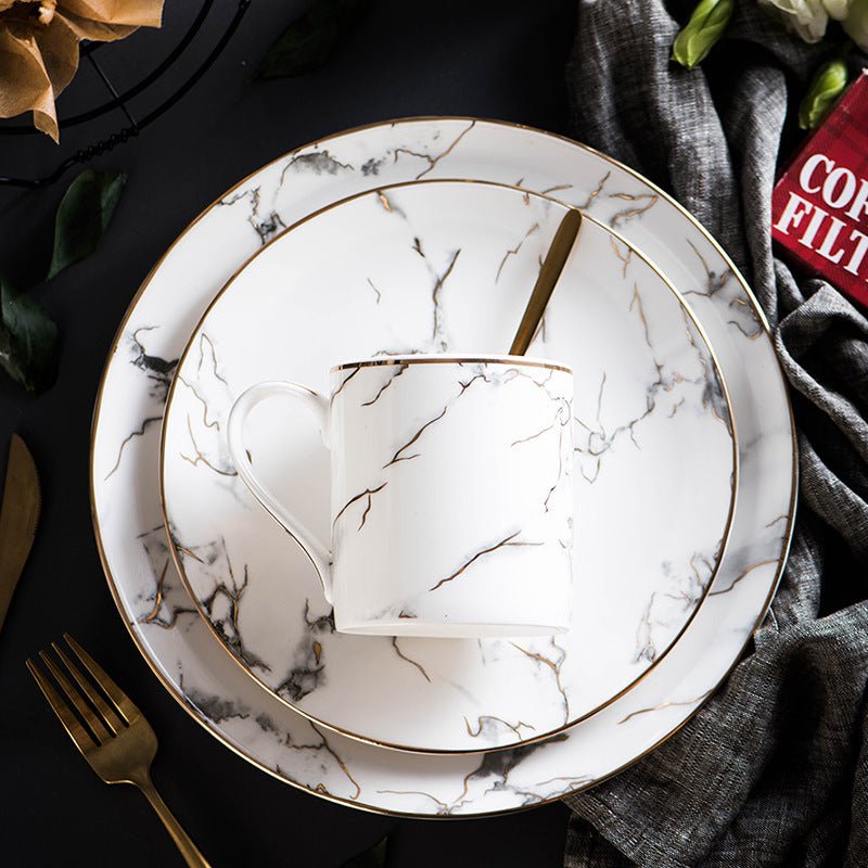 Marbled Plate Ceramic Creative Plate Western Dinner Plate $20.84 Dana Fashion style: A Dana's Kitchen Product information: Material: Marble Style: Cup and tray Style: European style Craft: Golden stroke