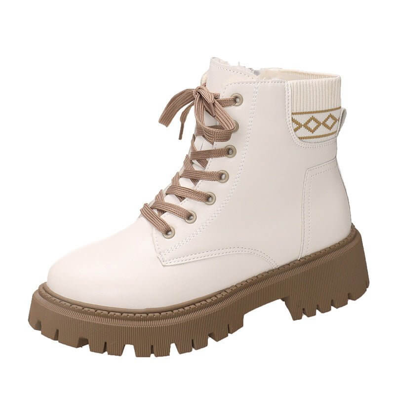 Martin Boots Female British Style Fleece-lined $43.20 Dana Fashion Color: Beige Size: 35 Women's shoes Product information: Color: Milky White, black single liner, black cotton, beige cotton Heel shape: flat heel Size: 35, 36, 37, 38, 39, 40, 41, 42 Sole