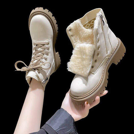 Martin Boots Female British Style Fleece-lined $43.20 Dana Fashion Color: Beige Cotton Size: 35 Women's shoes Product information: Color: Milky White, black single liner, black cotton, beige cotton Heel shape: flat heel Size: 35, 36, 37, 38, 39, 40, 41, 4