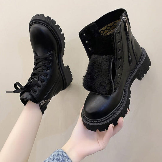 Martin Boots Female British Style Fleece-lined $43.20 Dana Fashion Color: Beige Cotton Size: 35 Women's shoes Product information: Color: Milky White, black single liner, black cotton, beige cotton Heel shape: flat heel Size: 35, 36, 37, 38, 39, 40, 41, 4