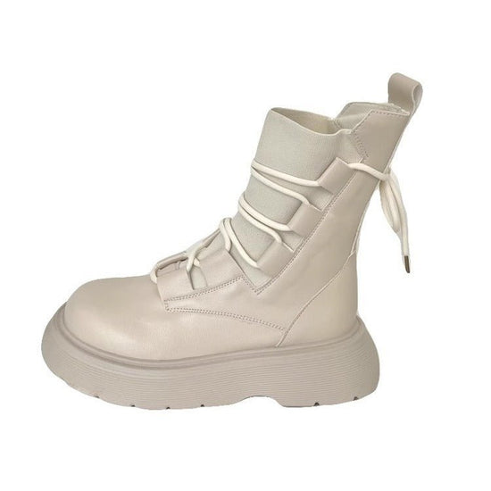 Martin Boots Women's Thick Sole Increased By Lace-up Booties $37.56 Dana Fashion Color: Beige With Cotton Lining Size: 35 Women's shoes ข้อมูลผลิตภัณฑ์: สี: สีเบจ, สีดำ, สีเทา, ซับในผ้าฝ้ายสีเบจ, ซับในผ้าฝ้ายสีดำ, สีเทา รูปทรงส้น: แพลตฟอร์ม ขนาด: 35, 36,