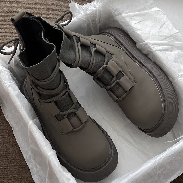Martin Boots Women's Thick Sole Increased By Lace-up Booties $37.56 Dana Fashion Color: Beige With Cotton Lining Size: 35 Women's shoes ข้อมูลผลิตภัณฑ์: สี: สีเบจ, สีดำ, สีเทา, ซับในผ้าฝ้ายสีเบจ, ซับในผ้าฝ้ายสีดำ, สีเทา รูปทรงส้น: แพลตฟอร์ม ขนาด: 35, 36,