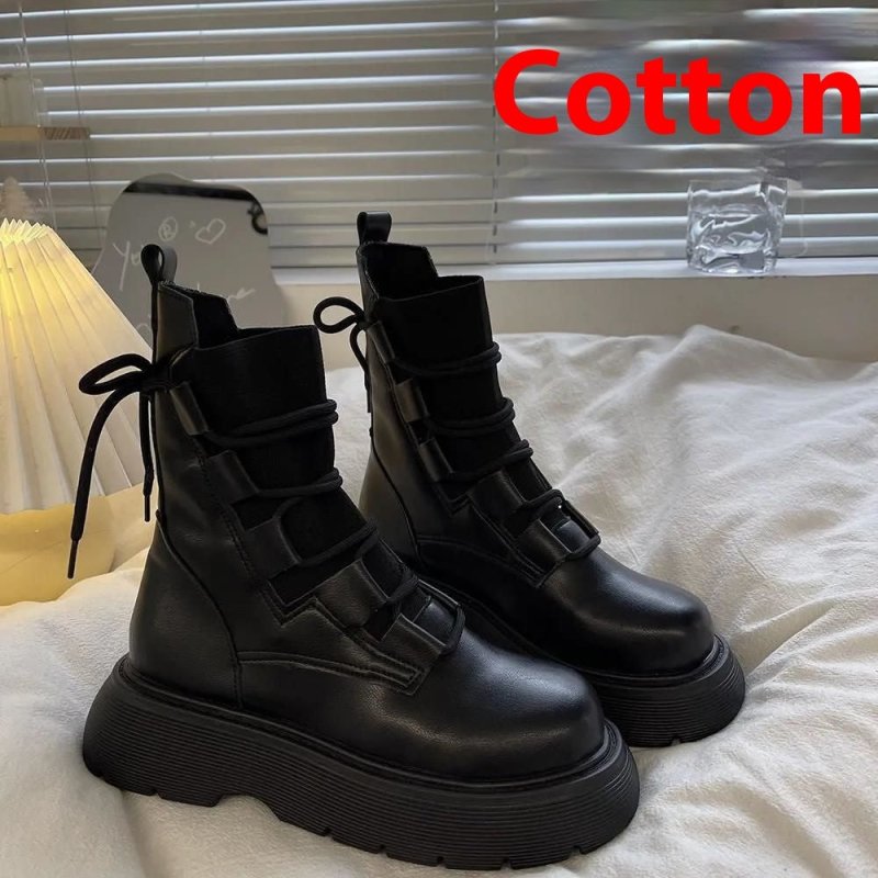 Martin Boots Women's Thick Sole Increased By Lace-up Booties $37.56 Dana Fashion Color: Black With Cotton Lining Size: 35 Women's shoes ข้อมูลผลิตภัณฑ์: สี: สีเบจ, สีดำ, สีเทา, ซับในผ้าฝ้ายสีเบจ, ซับในผ้าฝ้ายสีดำ, สีเทา รูปทรงส้น: แพลตฟอร์ม ขนาด: 35, 36,