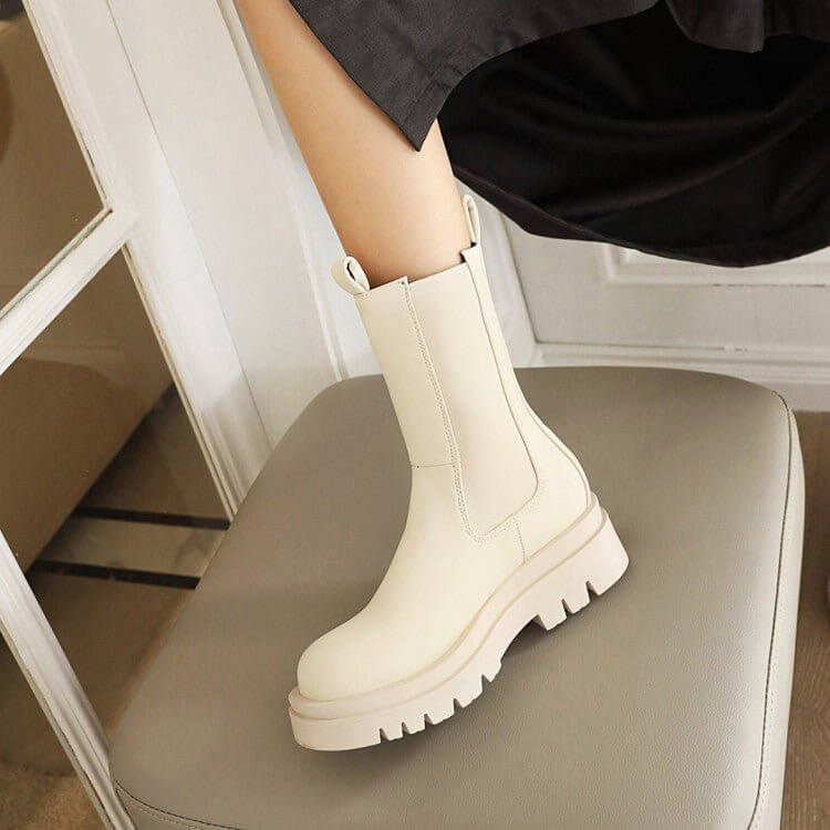 Martin Fashion Platform Mid-calf Stretch Boots $94.50 Dana Fashion Color: Black High Velvet Lining Size: 33 Women's shoes Product information: Color: white【 Kose velvet lining], dark brown [Kose velvet lining], Black [Kose velvet lining]], Heel shape: sho