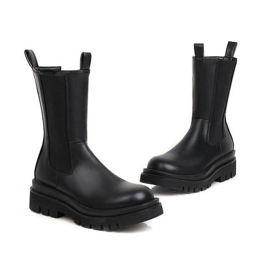 Martin Fashion Platform Mid-calf Stretch Boots $94.50 Dana Fashion Color: Black High Velvet Lining Size: 33 Women's shoes Product information: Color: white【 Kose velvet lining], dark brown [Kose velvet lining], Black [Kose velvet lining]], Heel shape: sho