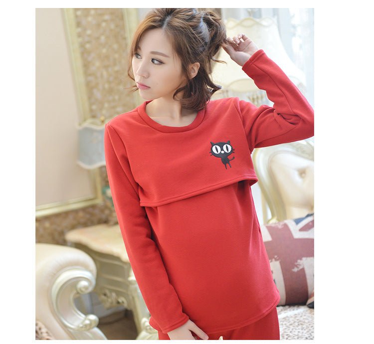Maternity thermal underwear set $30.93 Dana Fashion Color: Black Size: 3XL Baby & Mother Product category: confinement clothing/nursing clothing Style: Korean Suitable seasons: Autumn and Winter Thickness: thicker Pattern: Cartoon Collar type: round neck