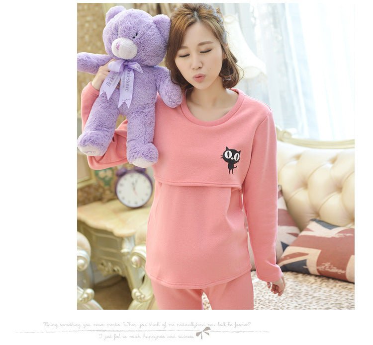 Maternity thermal underwear set $30.93 Dana Fashion Color: Pink Size: 3XL Baby & Mother Product category: confinement clothing/nursing clothing Style: Korean Suitable seasons: Autumn and Winter Thickness: thicker Pattern: Cartoon Collar type: round neck S