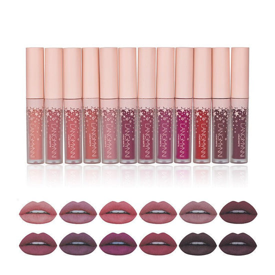 Matte Lip Gloss Set Does Not Stick To The Cup And Does Not Fade $69.00 Dana Fashion Color: 12colorsbox makeup Product information: Color: 12 colors/box Model: Matte Lip Gloss Set Net content: 6ml*12 Ingredients: Wax Skin Type: General Efficacy: waterproof