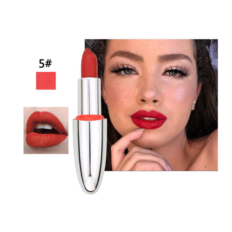 Matte matte velvet lipstick $17.62 Dana Fashion Color: 5 Style makeup Item number; bullet lipstick Skin Type: General Efficacy; moisturizing 100% neuf et de haute qualité Contenu: 3.8g Taille: 10.7*2.5 cm Usage professionnel ou domestique Caractéristique: