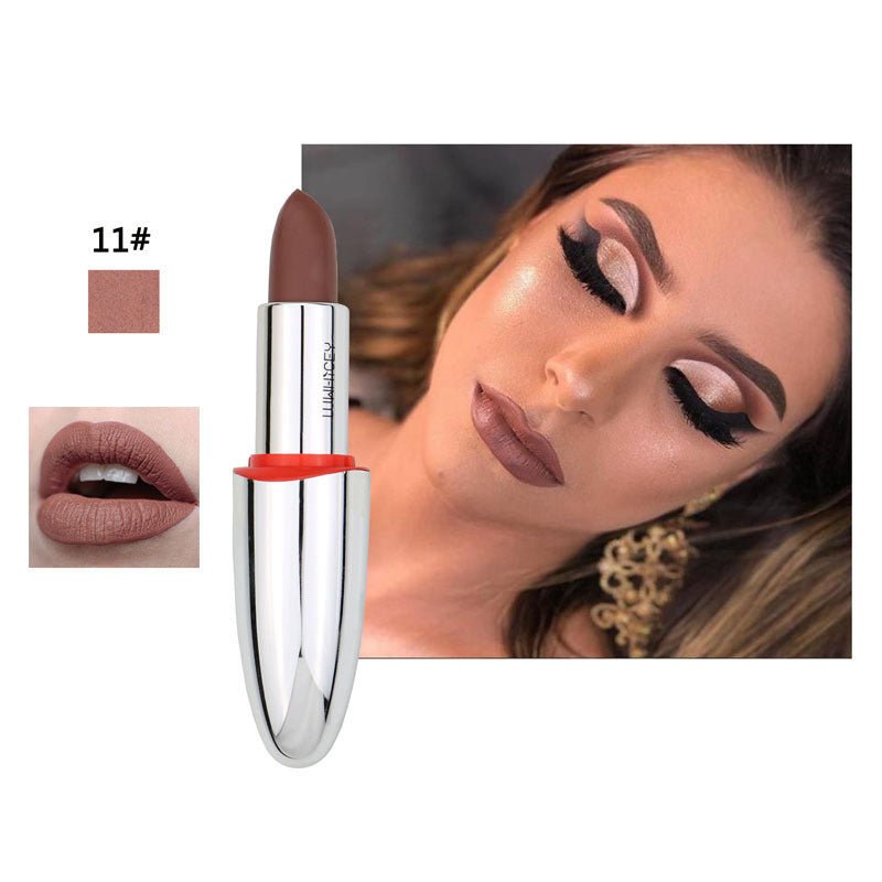 Matte matte velvet lipstick $17.62 Dana Fashion Color: 11 Style makeup Item number; bullet lipstick Skin Type: General Efficacy; moisturizing 100% neuf et de haute qualité Contenu: 3.8g Taille: 10.7*2.5 cm Usage professionnel ou domestique Caractéristique