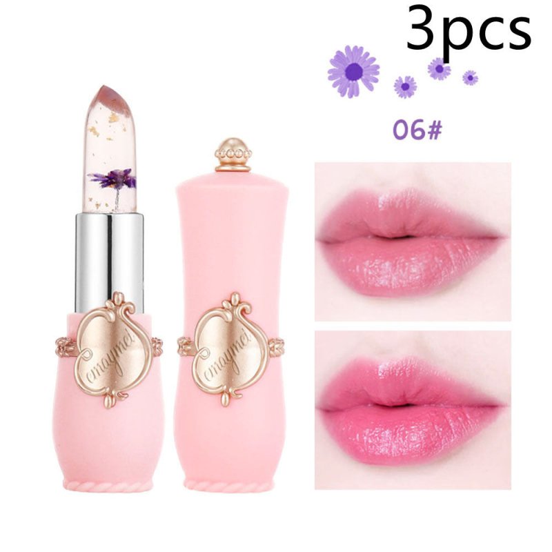 Maymei Moisturizing Lip Balm Dried Flower Color Changing Lipstick $33.92 Dana Fashion Color: 06color style: 3PCS makeup Specification: Name] transparent flower color changing lipstick Net content] 3. 8g Scent] peach Color number] 6 kinds of flowers Size]