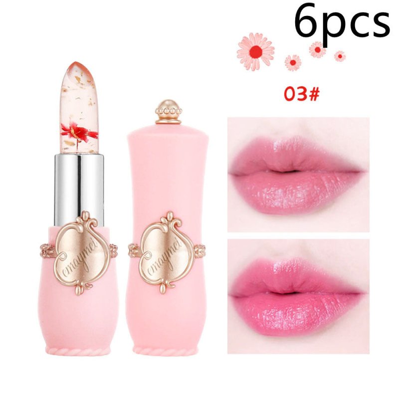 Maymei Moisturizing Lip Balm Dried Flower Color Changing Lipstick $60.74 Dana Fashion Color: 03color style: 6PCS makeup Specification: Name] transparent flower color changing lipstick Net content] 3. 8g Scent] peach Color number] 6 kinds of flowers Size]