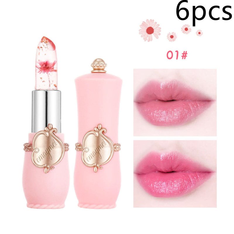 Maymei Moisturizing Lip Balm Dried Flower Color Changing Lipstick $60.74 Dana Fashion Color: 01color style: 6PCS makeup Specification: Name] transparent flower color changing lipstick Net content] 3. 8g Scent] peach Color number] 6 kinds of flowers Size]