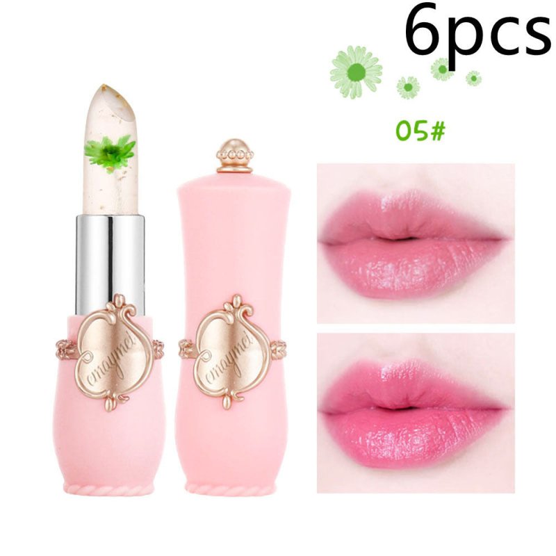 Maymei Moisturizing Lip Balm Dried Flower Color Changing Lipstick $60.74 Dana Fashion Color: 05color style: 6PCS makeup Specification: Name] transparent flower color changing lipstick Net content] 3. 8g Scent] peach Color number] 6 kinds of flowers Size]