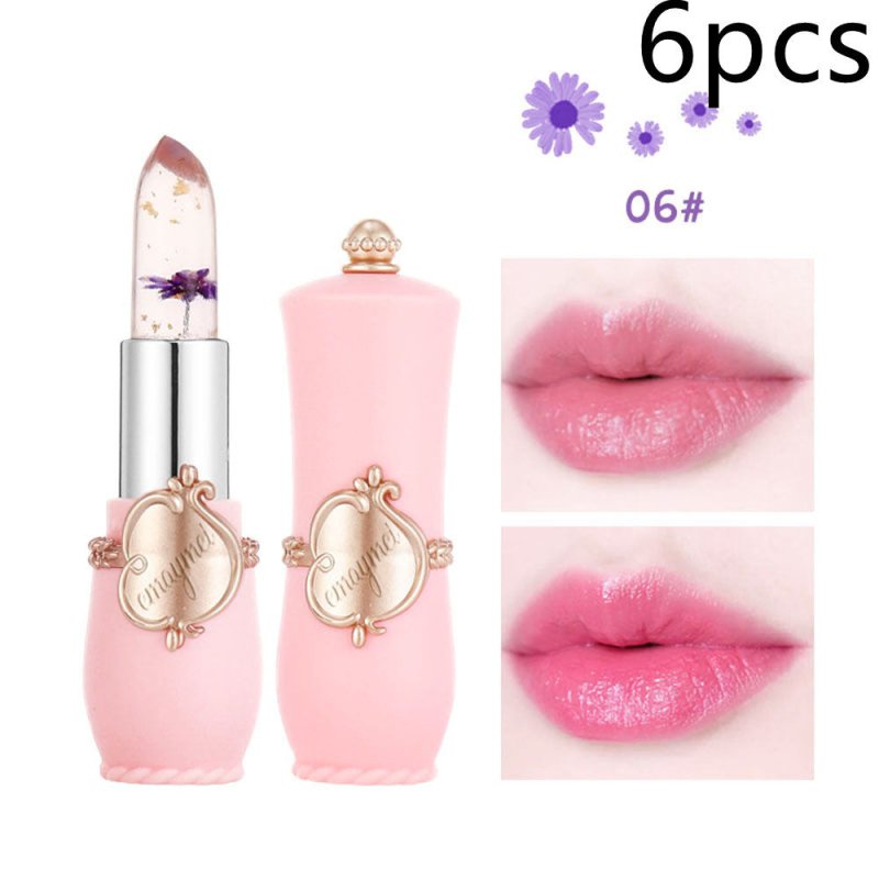Maymei Moisturizing Lip Balm Dried Flower Color Changing Lipstick $60.74 Dana Fashion Color: 06color style: 6PCS makeup Specification: Name] transparent flower color changing lipstick Net content] 3. 8g Scent] peach Color number] 6 kinds of flowers Size]