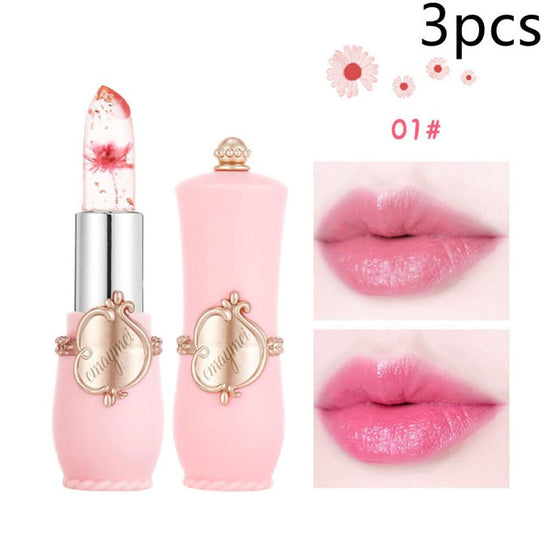 Maymei Moisturizing Lip Balm Dried Flower Color Changing Lipstick $33.92 Dana Fashion Color: 01color style: 3PCS makeup Specification: Name] transparent flower color changing lipstick Net content] 3. 8g Scent] peach Color number] 6 kinds of flowers Size]