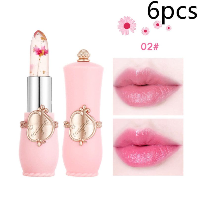 Maymei Moisturizing Lip Balm Dried Flower Color Changing Lipstick $60.74 Dana Fashion Color: 02color style: 6PCS makeup Specification: Name] transparent flower color changing lipstick Net content] 3. 8g Scent] peach Color number] 6 kinds of flowers Size]