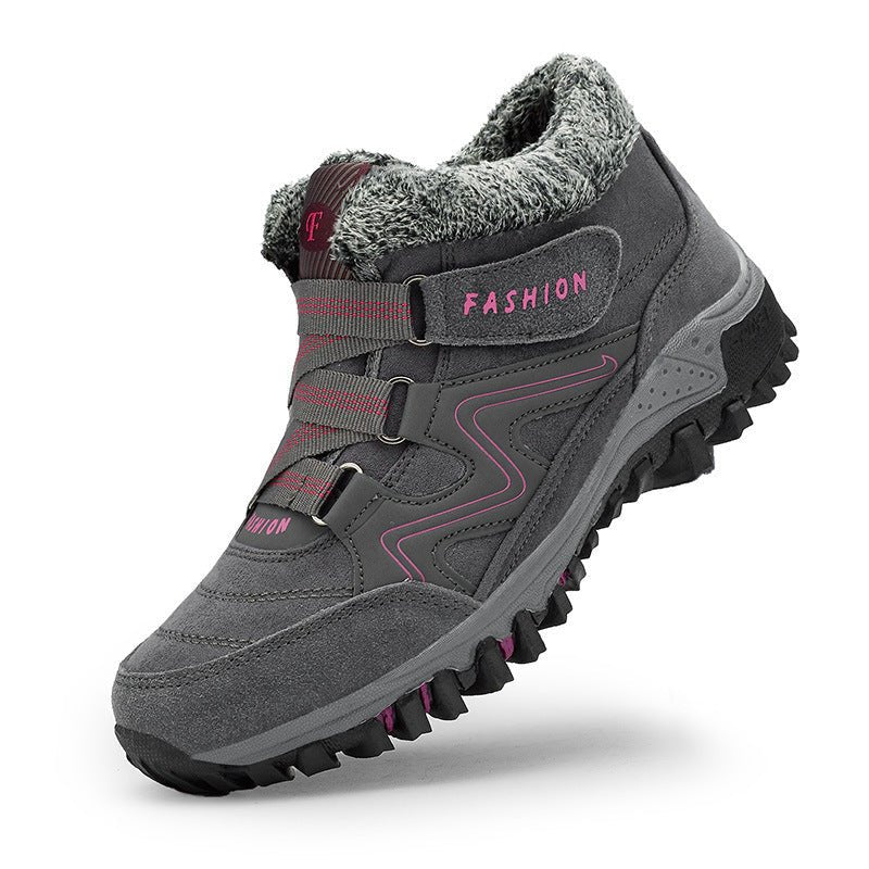 Men's And Women's Outdoor Cotton-padded Mid-top Sports Cotton Shoes $38.99 Dana Fashion Color: Female Style Gray Rose Red Size: 35 Women's shoes Product information: Pattern: color matching Lining material: artificial velboa Applicable sports: Universal C