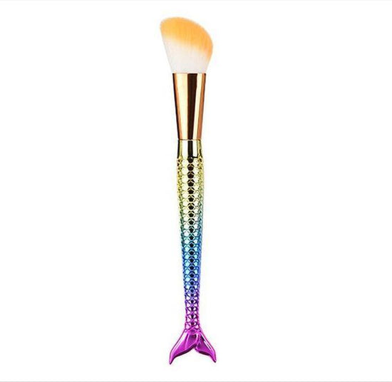 Mermaid Makeup Brushes $28.18 Dana Fashion style: 11 quantity: 10 pcs makeup Specification : Color:multicolor Gender:Women Hair Material: Nylon Hair Handle material: Plating,Plastic Used with:Powder Basic makeup brush. Suitable for professional use or hom