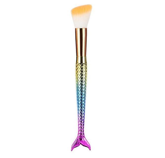 Mermaid Makeup Brushes $28.18 Dana Fashion style: 11 quantity: 10 pcs makeup Specification : Color:multicolor Gender:Women Hair Material: Nylon Hair Handle material: Plating,Plastic Used with:Powder Basic makeup brush. Suitable for professional use or hom