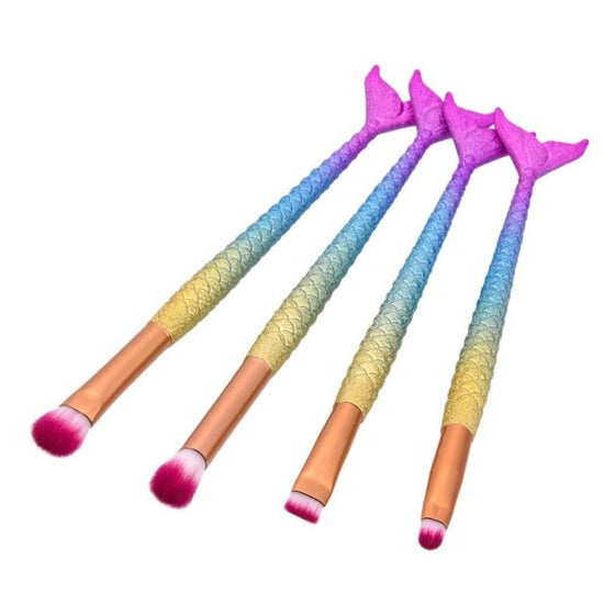 Mermaid Makeup Brushes $28.18 Dana Fashion style: 11 quantity: 10 pcs makeup Specification : Color:multicolor Gender:Women Hair Material: Nylon Hair Handle material: Plating,Plastic Used with:Powder Basic makeup brush. Suitable for professional use or hom