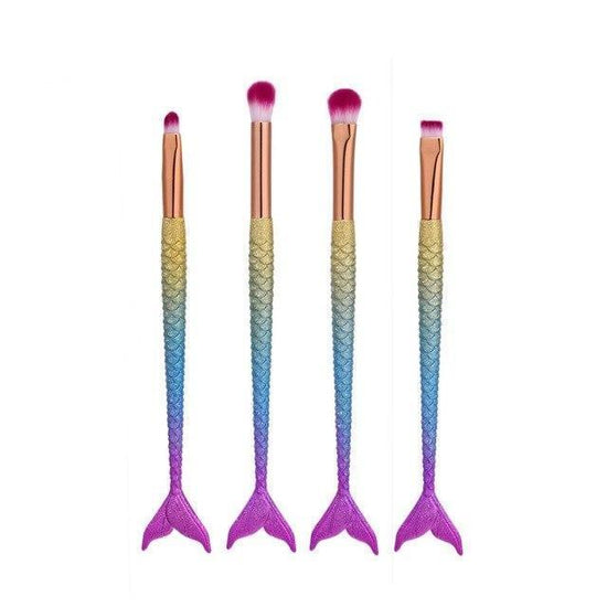 Mermaid Makeup Brushes $28.18 Dana Fashion style: 11 quantity: 10 pcs makeup Specification : Color:multicolor Gender:Women Hair Material: Nylon Hair Handle material: Plating,Plastic Used with:Powder Basic makeup brush. Suitable for professional use or hom