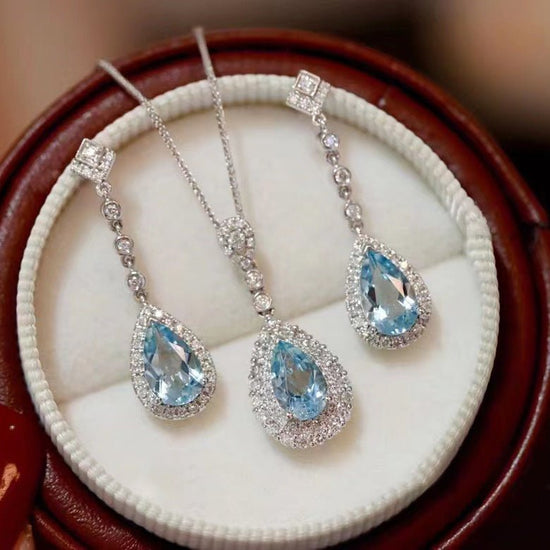Mermaid Tears Gem Necklace Light Luxury High-end Stud Earrings Simple Elegant Special-interest Design Jewelry $69.55 Dana Fashion Color: Suit Women's Accessories Product information: Pattern: Love Heart/water drop/Bell Treatment Process: Diamond Color: aq