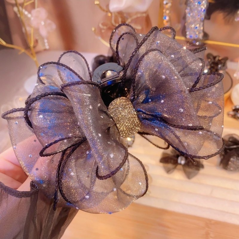 Mesh Double-sided Rhinestone Large Korean Style Flower Women $15.00 Dana Fashion Color: Starry Sky Black Women's Accessories Product information: Processing process: manual Color: Starry Sky silver gray rhinestone barrettes, starry sky black crystal barre