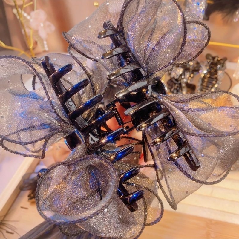Mesh Double-sided Rhinestone Large Korean Style Flower Women $15.00 Dana Fashion Color: Starry Sky Black Women's Accessories Product information: Processing process: manual Color: Starry Sky silver gray rhinestone barrettes, starry sky black crystal barre