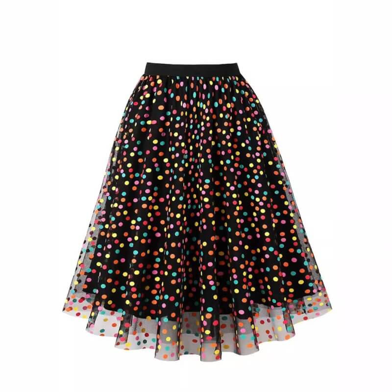 Mesh Skirt Color Polka Dot Printing $39.58 Dana Fashion Color: White Size: Free Size Women's clothing Product information: Pattern: polka dot Skirt-type: pleated skirt Color: White Main fabric composition: Polyester Size: free size Style type: Japanese an