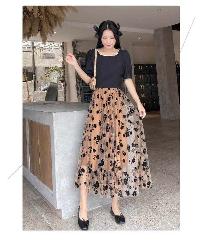 Mesh Skirt Women's Summer Cover Slim $28.90 Dana Fashion Color: Khaki Size: L Women's clothing Product information: Pattern: Flowers Fabric name: Mesh Color: Black, apricot, khaki, light blue Main fabric composition: Polyester (polyester fiber) Size: S,M,