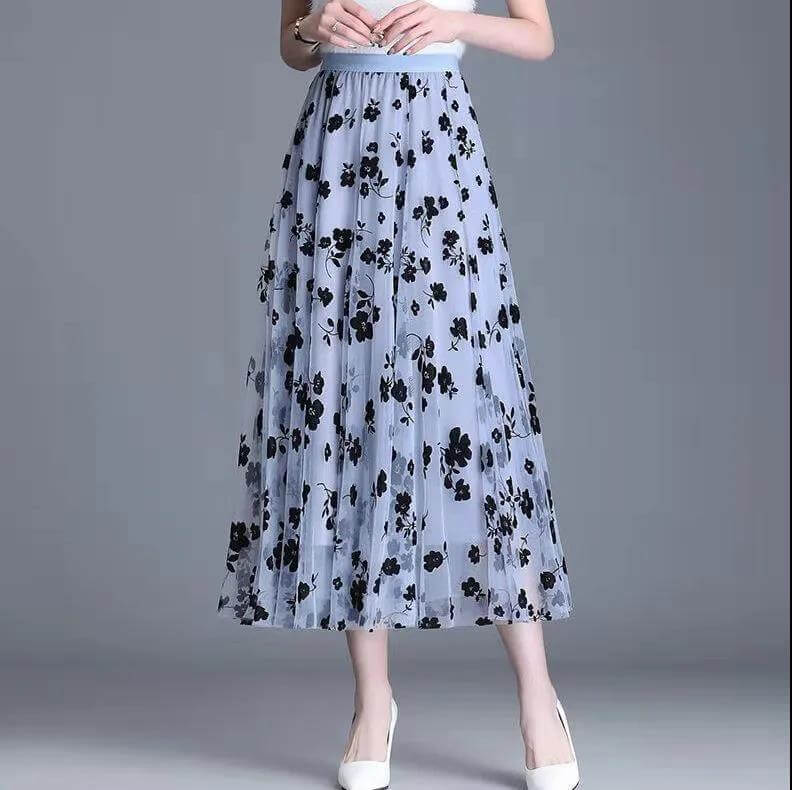 Mesh Skirt Women's Summer Cover Slim $28.90 Dana Fashion Color: Light Blue Size: L Women's clothing Product information: Pattern: Flowers Fabric name: Mesh Color: Black, apricot, khaki, light blue Main fabric composition: Polyester (polyester fiber) Size: