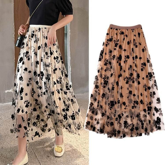 Mesh Skirt Women's Summer Cover Slim $28.90 Dana Fashion Color: Apricot Size: L Women's clothing Product information: Pattern: Flowers Fabric name: Mesh Color: Black, apricot, khaki, light blue Main fabric composition: Polyester (polyester fiber) Size: S,