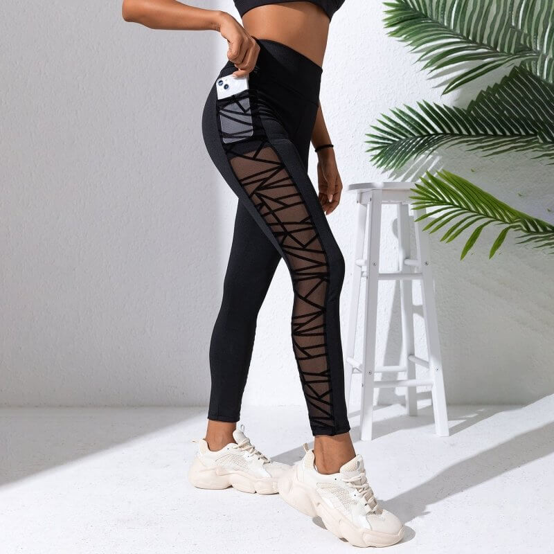 Mesh Stitching Yoga Clothes Hip-lift And Belly Shaping Trousers $44.50 Dana Fashion Color: Black size: L Women's clothing Product information: Applicable sports: Fitness running Fabric name: Chemical Fiber blending Applicable scenarios: running sports, fi