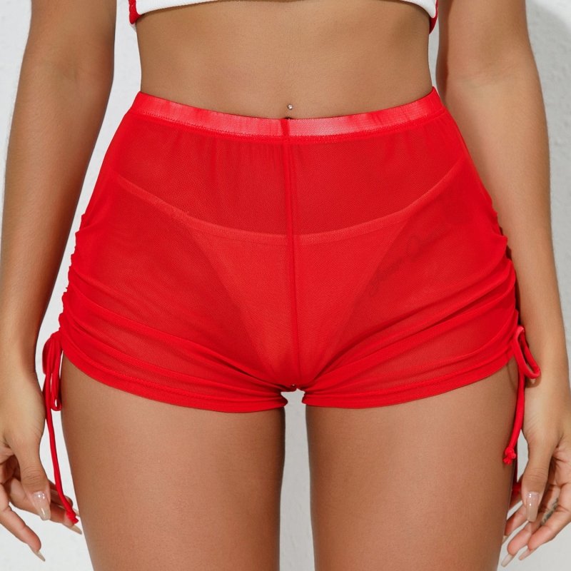 Mesh Transparent High Waist Stretch Shorts $29.66 Dana Fashion Color: Red Size: L Women's clothing Product information: Color: black, white, blue, light brown, pink, orange, red No padding: no padding Pants length: Shorts Waist type: high waist Size: XS,S