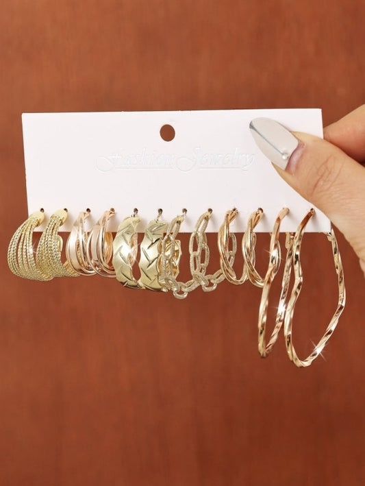 Metal Geometry C-shaped Earrings French 6-piece Set Wrapped Pearl Earrings Creative Gold Earrings $30.50 Dana Fashion Color: Gold Women's Accessories Product information: Material: Alloy Style: European and American Style: Women's Modeling: Geometry Proce