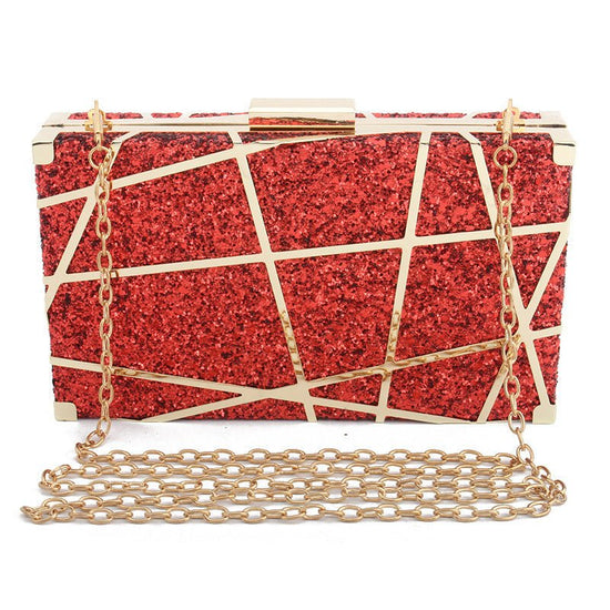 Metal Hollow Chain Hand Holding Glitter Small Square Bag Women $56.88 Dana Fashion Color: Red Women's Bags Product information: Product category: dinner bag material: metal Applicable scene: storage bag Fabric texture: synthetic leather Lining texture: po