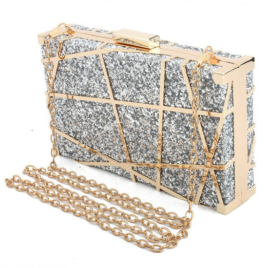 Metal Hollow Chain Hand Holding Glitter Small Square Bag Women $56.88 Dana Fashion Color: Silver Women's Bags Product information: Product category: dinner bag material: metal Applicable scene: storage bag Fabric texture: synthetic leather Lining texture: